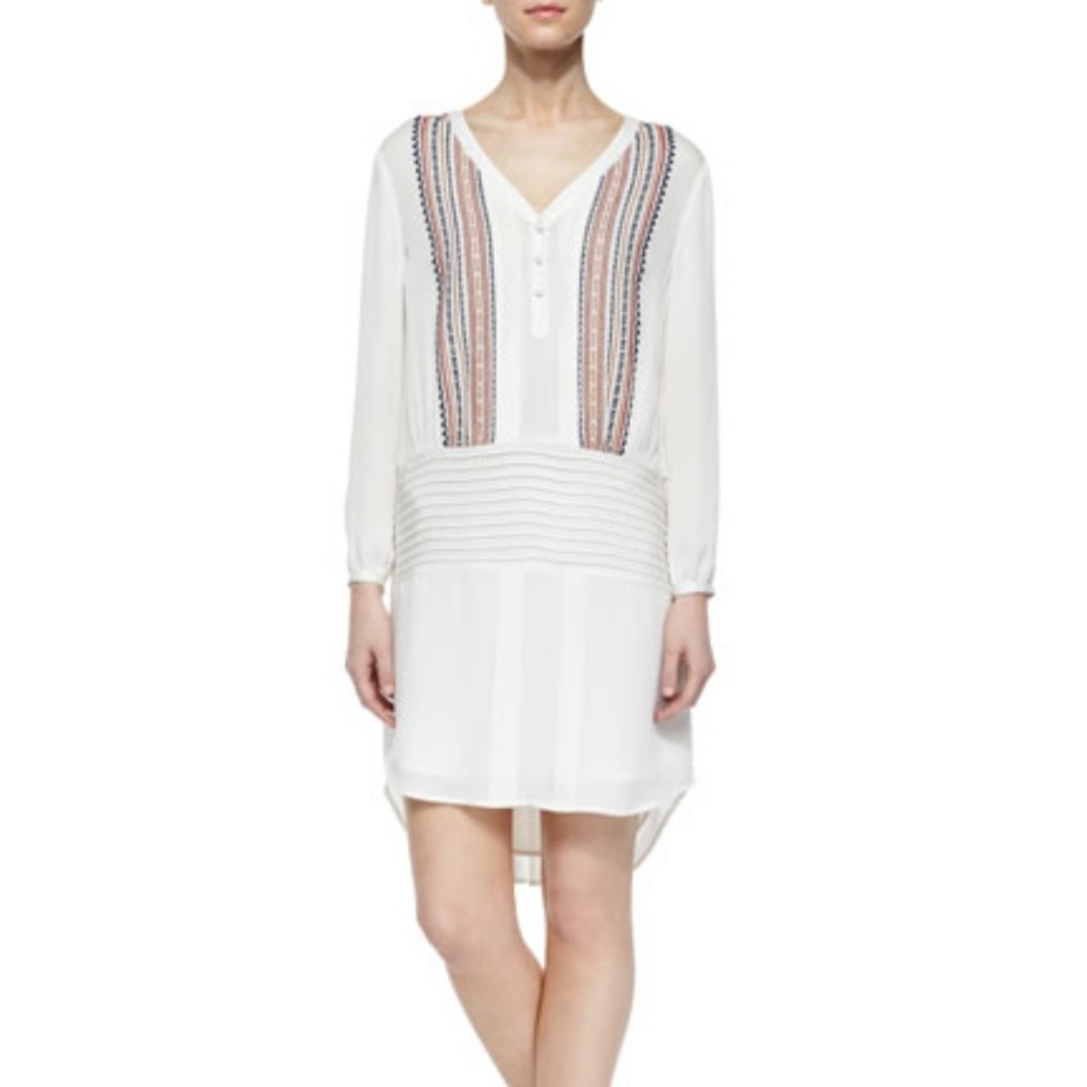 NWT Veronica BeardEmbroidered Long-Sleeve Silk Shirtdress, 6